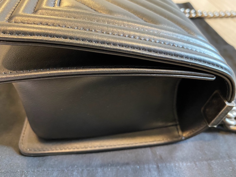 Chanel Boy25 黑色復古銀鍊山形紋 光滑牛皮-4