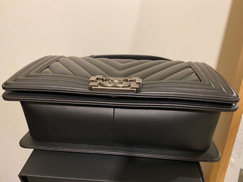 Chanel Boy25 黑色復古銀鍊山形紋 光滑牛皮-5
