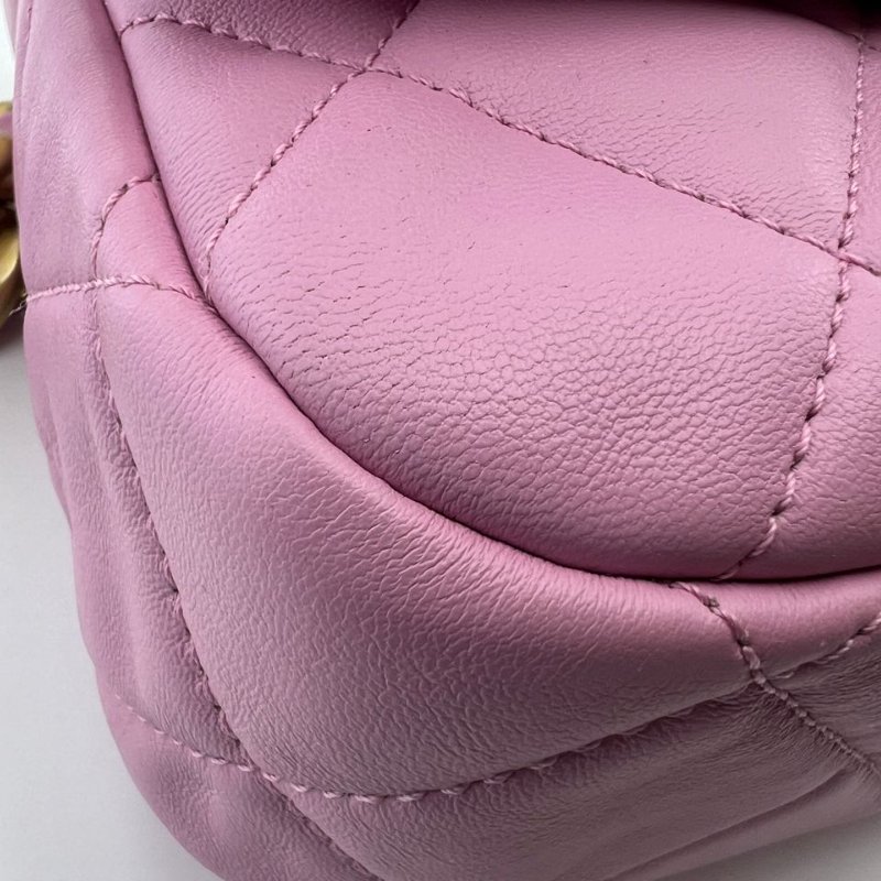 香奈兒 22S 粉紫色羊皮粗鍊條金扣方胖子包-8