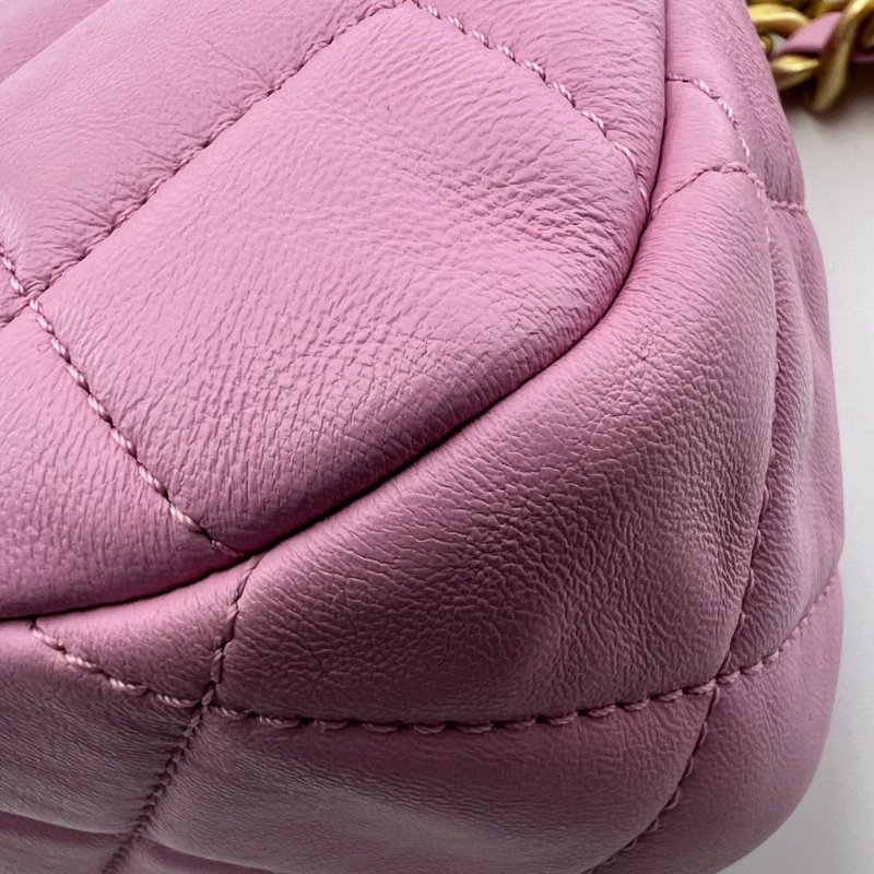 香奈兒 22S 粉紫色羊皮粗鍊條金扣方胖子包-10
