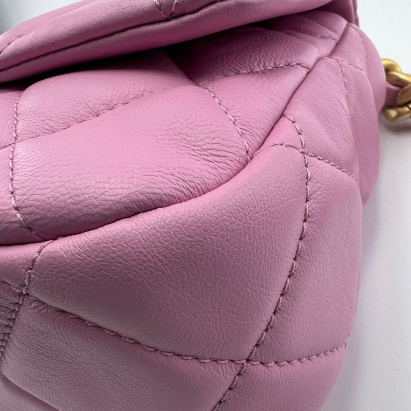 香奈兒 22S 粉紫色羊皮粗鍊條金扣方胖子包-11