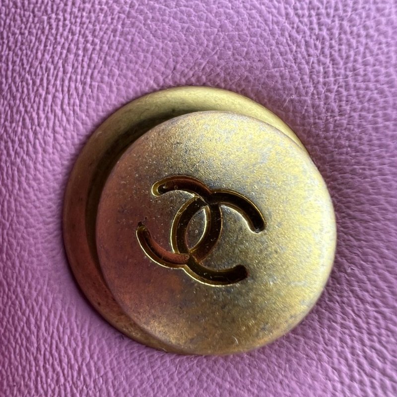 香奈兒 22S 粉紫色羊皮粗鍊條金扣方胖子包-15