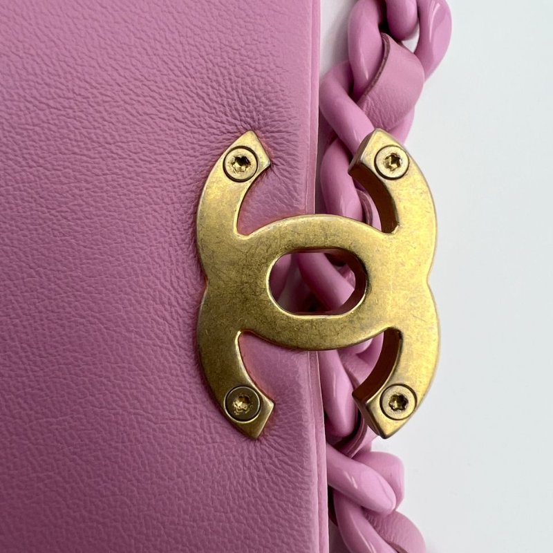 香奈兒 22S 粉紫色羊皮粗鍊條金扣方胖子包-17