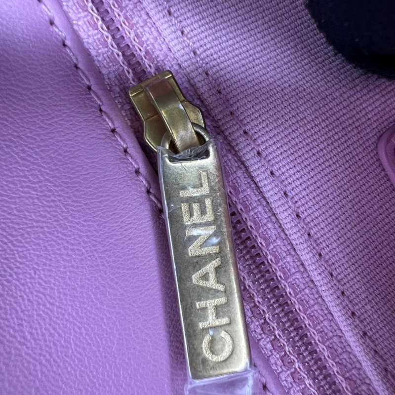 香奈兒 22S 粉紫色羊皮粗鍊條金扣方胖子包-18