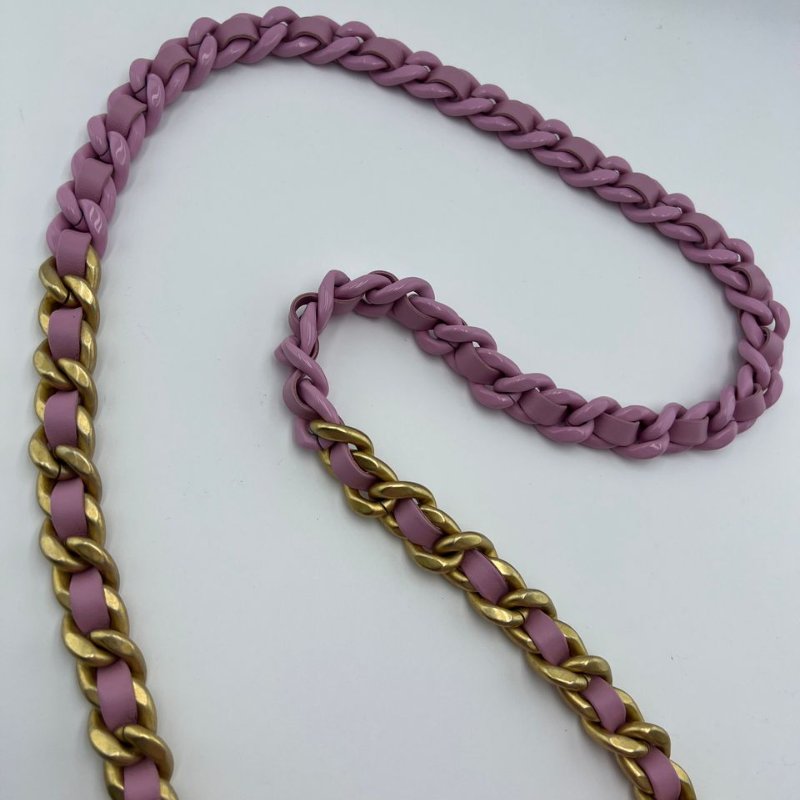 香奈兒 22S 粉紫色羊皮粗鍊條金扣方胖子包-19