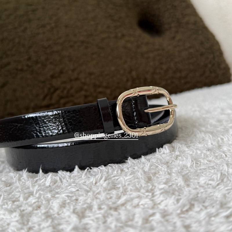 香奈兒 Chanel 25A 橢圓菱格紋淡金釦 窄版皮帶 尺寸80-4