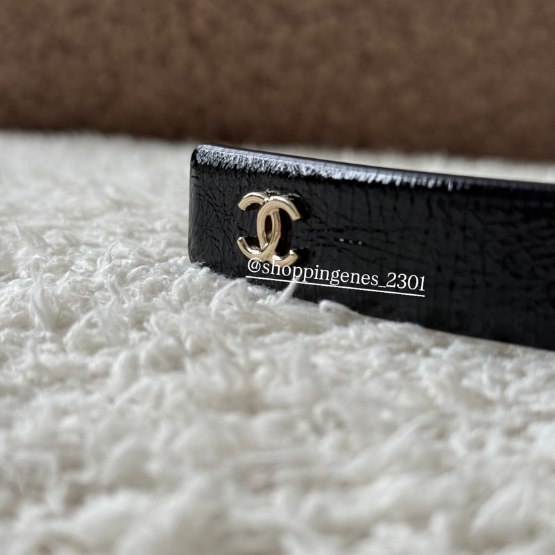 香奈兒 Chanel 25A 橢圓菱格紋淡金釦 窄版皮帶 尺寸80-5