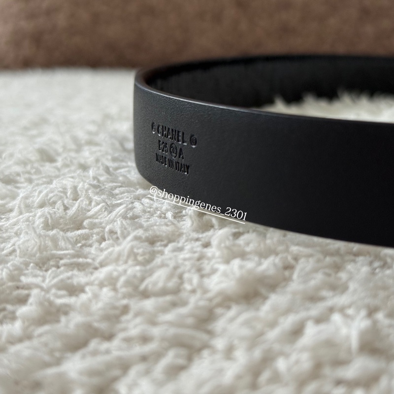 香奈兒 Chanel 25A 橢圓菱格紋淡金釦 窄版皮帶 尺寸80-6