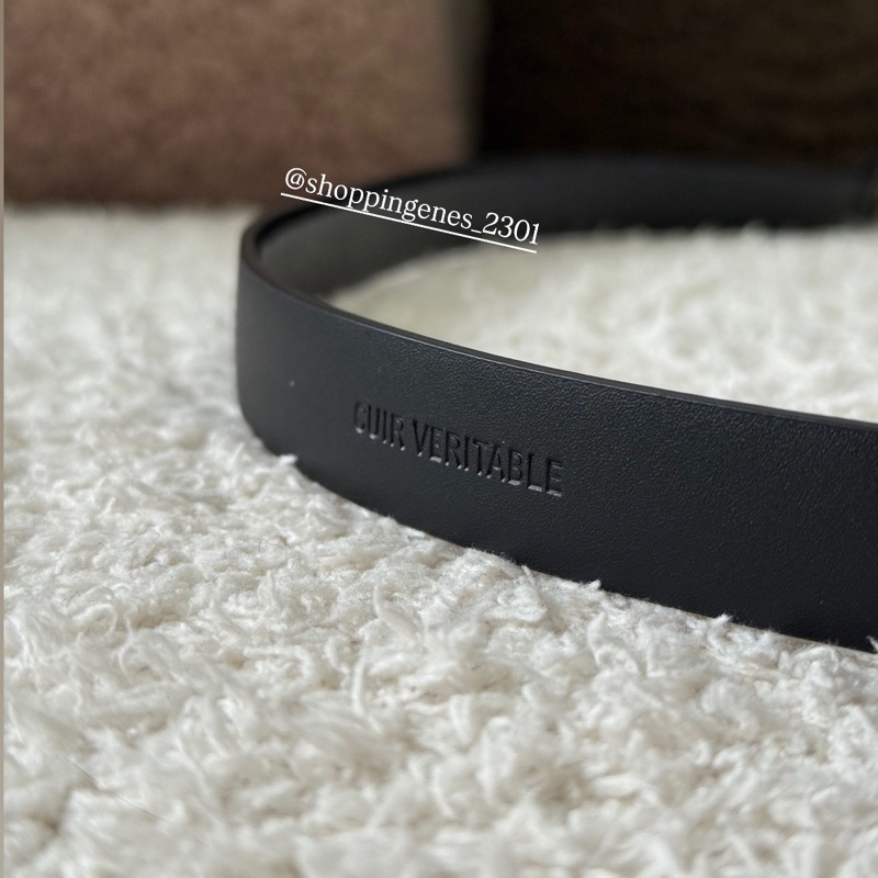 香奈兒 Chanel 25A 橢圓菱格紋淡金釦 窄版皮帶 尺寸80-7