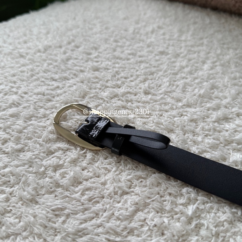 香奈兒 Chanel 25A 橢圓菱格紋淡金釦 窄版皮帶 尺寸80-9