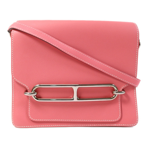 HERMES Evercolor皮革Roulis 23銀扣肩背袋Rose Azalee