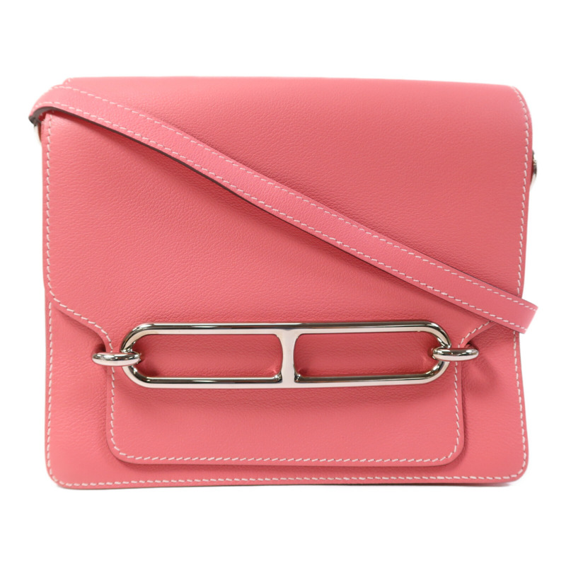 HERMES Evercolor皮革Roulis 23銀扣肩背袋Rose Azalee-0