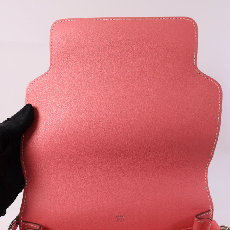 HERMES Evercolor皮革Roulis 23銀扣肩背袋Rose Azalee-13