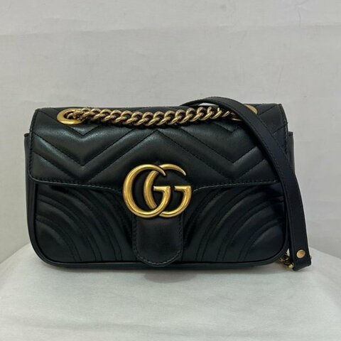 GUCCI MARMONT 黑金牛皮掀蓋22CM
