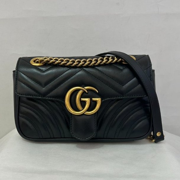 GUCCI MARMONT 黑金牛皮掀蓋22CM-0