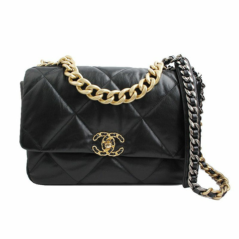 【包稅】CHANEL 19 黑色羊皮復古金色五金大號肩包 30