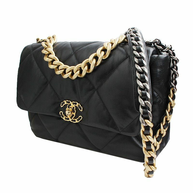 【包稅】CHANEL 19 黑色羊皮復古金色五金大號肩包 30-1