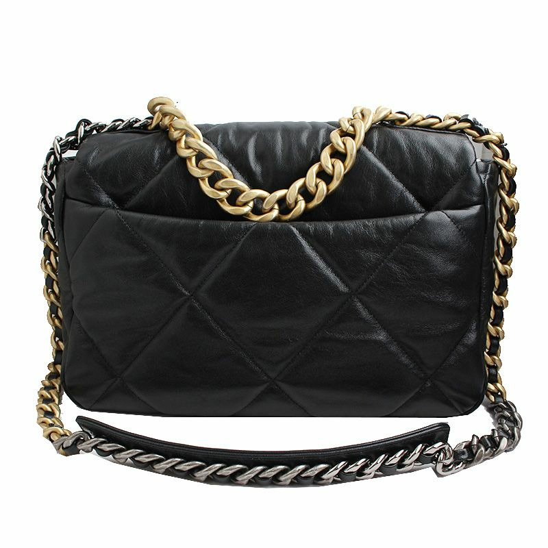 【包稅】CHANEL 19 黑色羊皮復古金色五金大號肩包 30-2