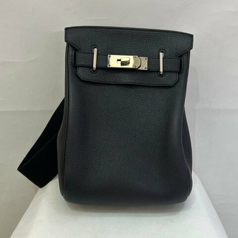 黑色Togo牛皮銀釦HAC A DOS PM胸包