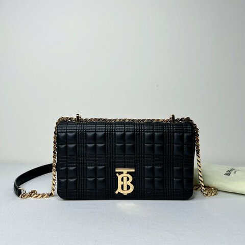 BURBERRY Lola TB黑金格紋鏈包