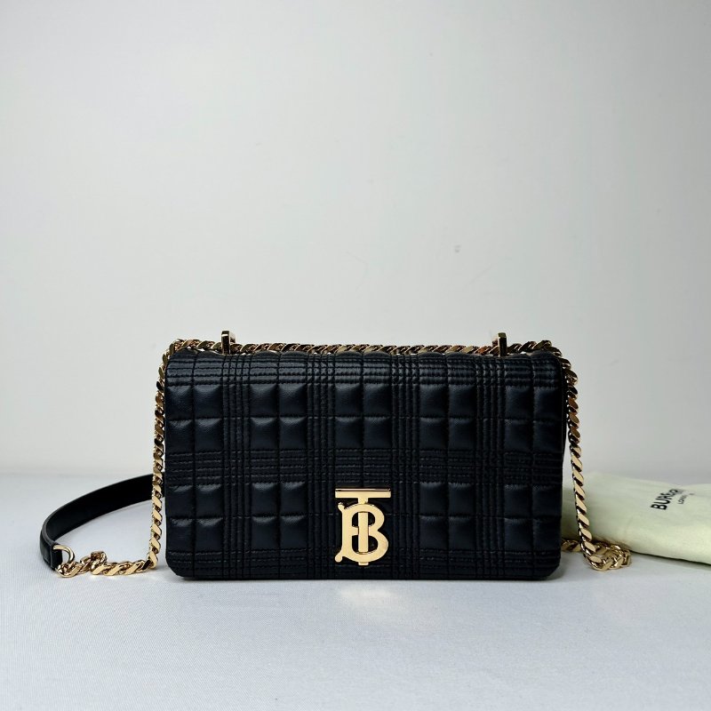 BURBERRY Lola TB黑金格紋鏈包-0