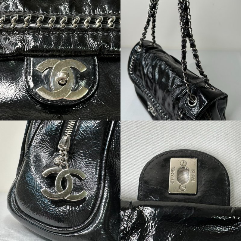 CHANEL 黑色漆皮鏈帶單肩包-9