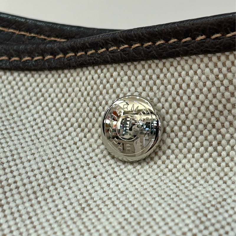 Hermes棕皮革拼帆布 Garden Party36-2