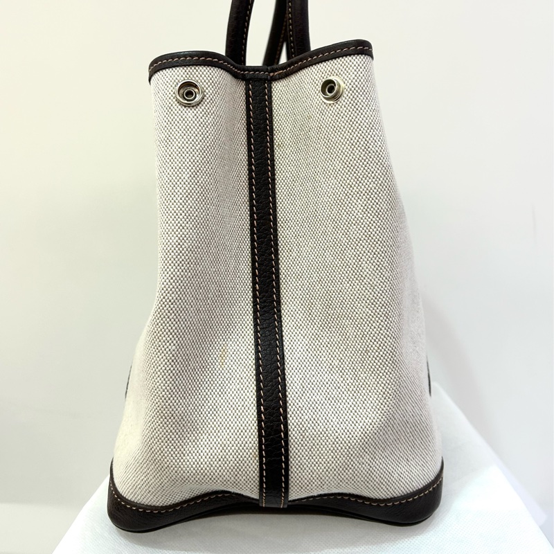 Hermes棕皮革拼帆布 Garden Party36-4