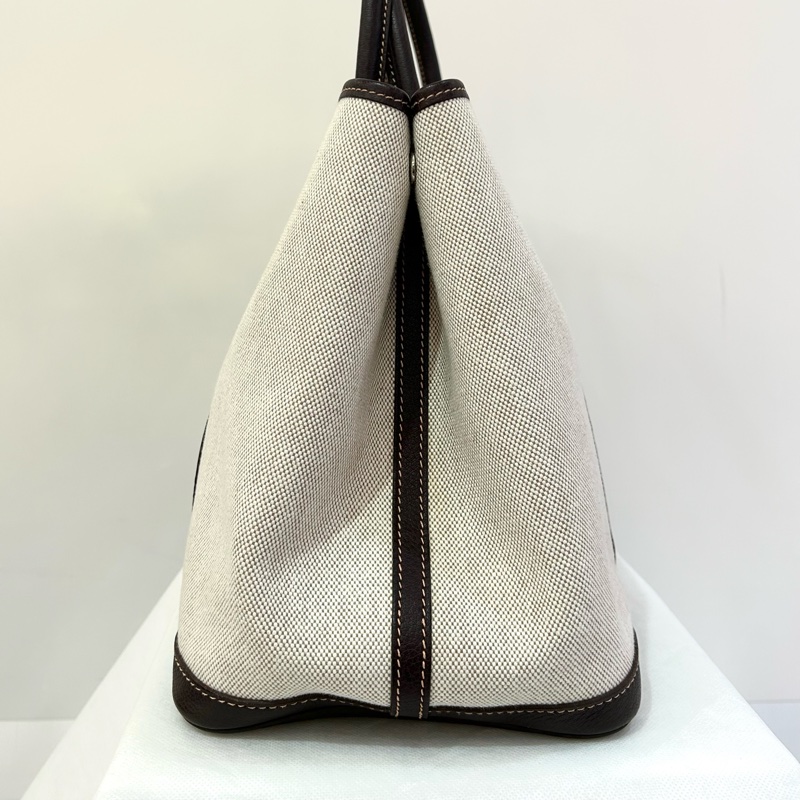 Hermes棕皮革拼帆布 Garden Party36-7