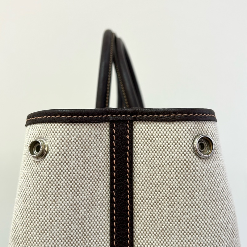 Hermes棕皮革拼帆布 Garden Party36-9