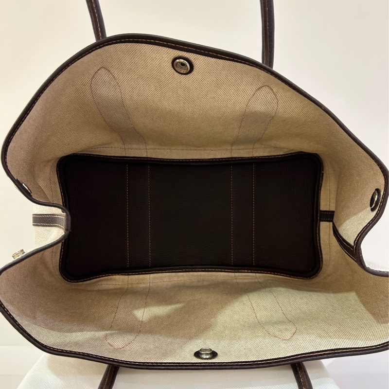 Hermes棕皮革拼帆布 Garden Party36-11