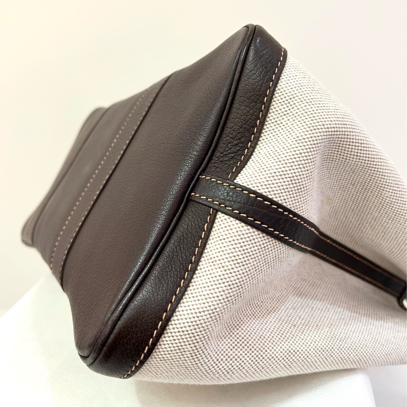 Hermes棕皮革拼帆布 Garden Party36-13