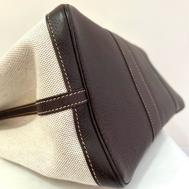 Hermes棕皮革拼帆布 Garden Party36-14