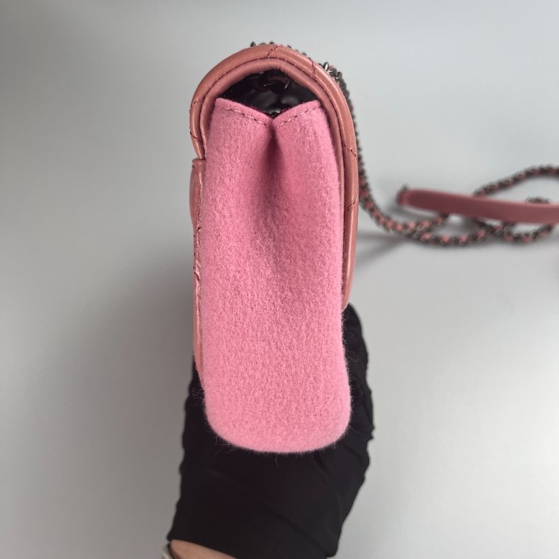 CHANEL 肩背包拚色山茶花毛尼粉 21開-3