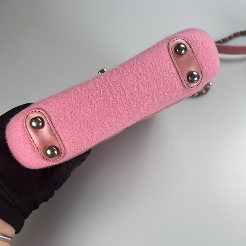 CHANEL 肩背包拚色山茶花毛尼粉 21開-4