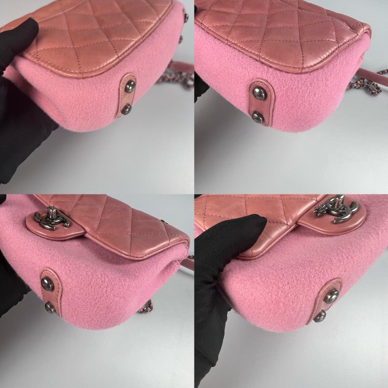 CHANEL 肩背包拚色山茶花毛尼粉 21開-9