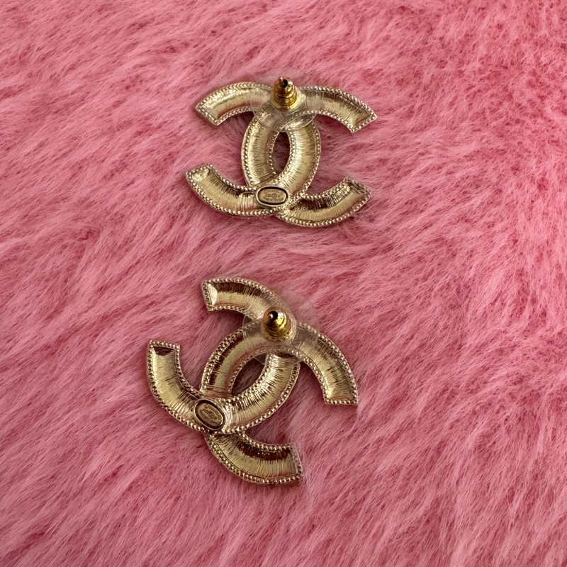 Chanel三色亮鑽大雙C耳環-1