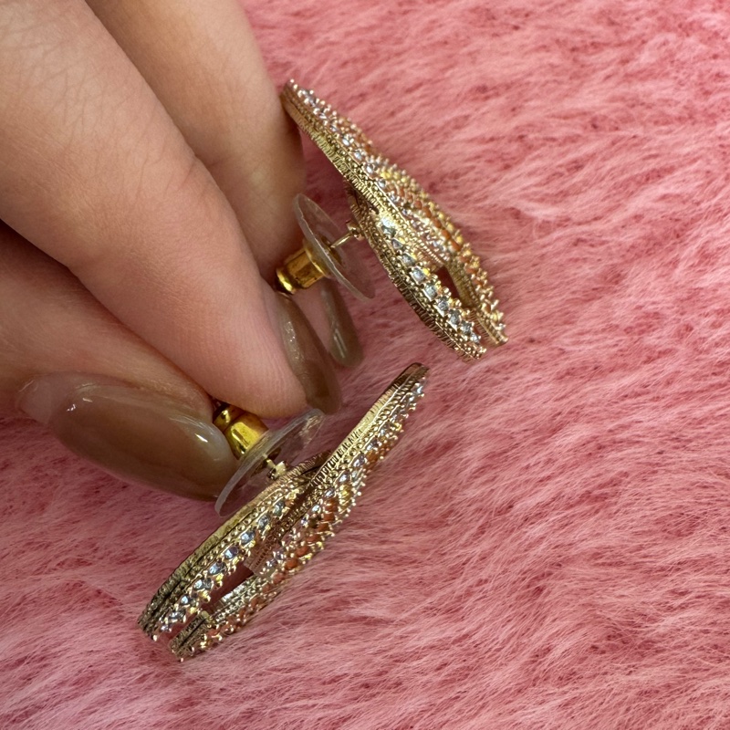 Chanel三色亮鑽大雙C耳環-2