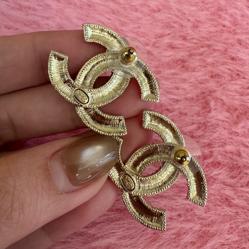 Chanel三色亮鑽大雙C耳環-11