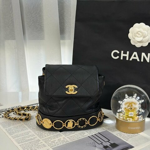 CHANEL 23B金幣雙肩包 - 黑金