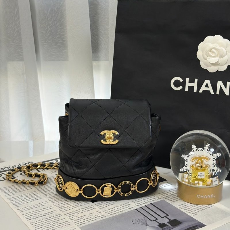 CHANEL 23B金幣雙肩包 - 黑金-0