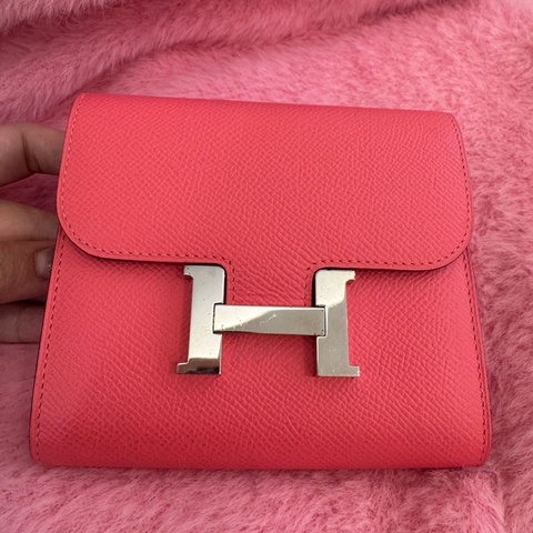Hermes粉色銀H康康短夾