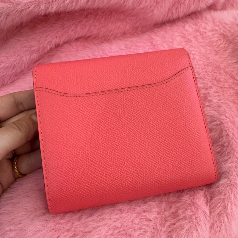 Hermes粉色銀H康康短夾-1