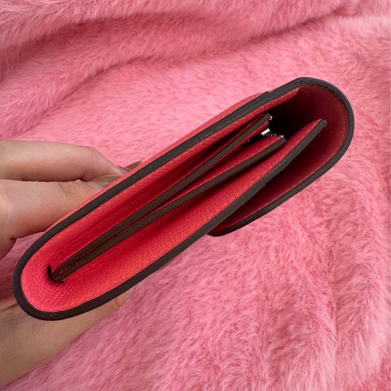 Hermes粉色銀H康康短夾-3