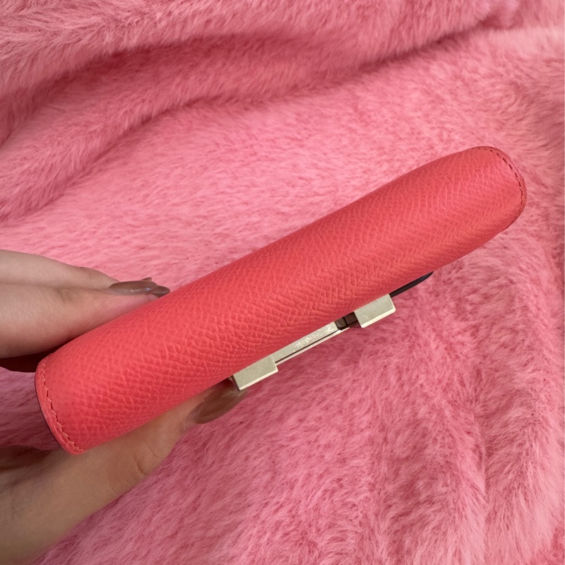 Hermes粉色銀H康康短夾-4