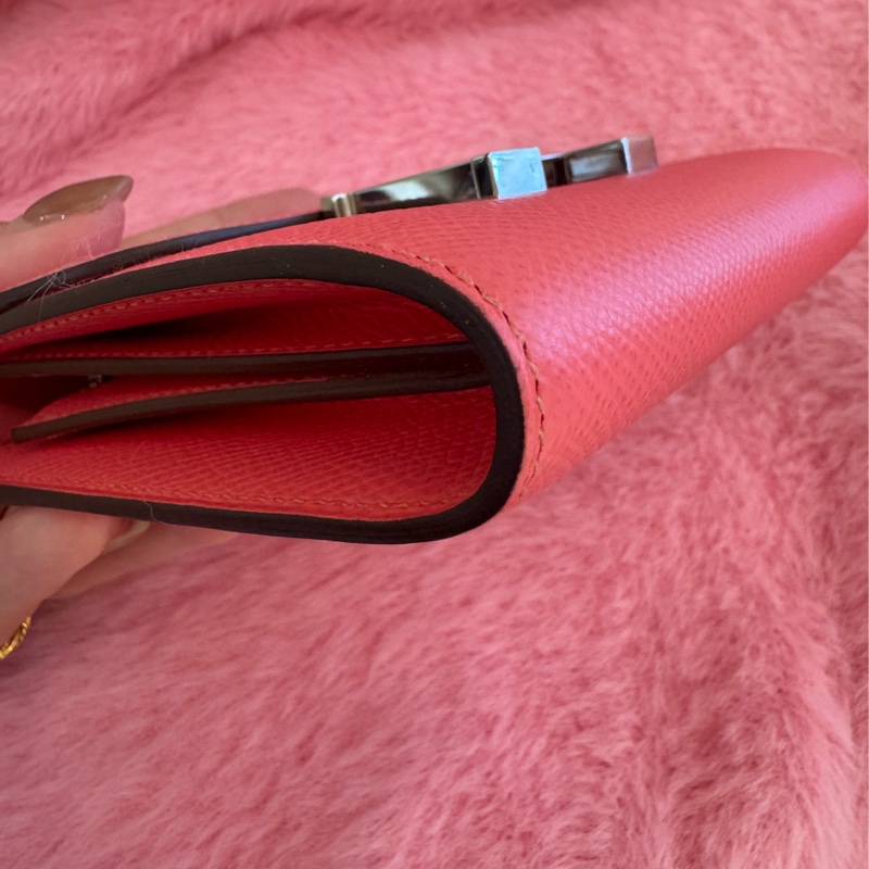 Hermes粉色銀H康康短夾-6