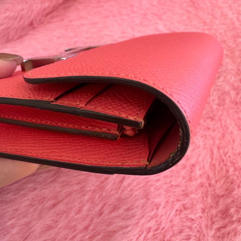 Hermes粉色銀H康康短夾-9