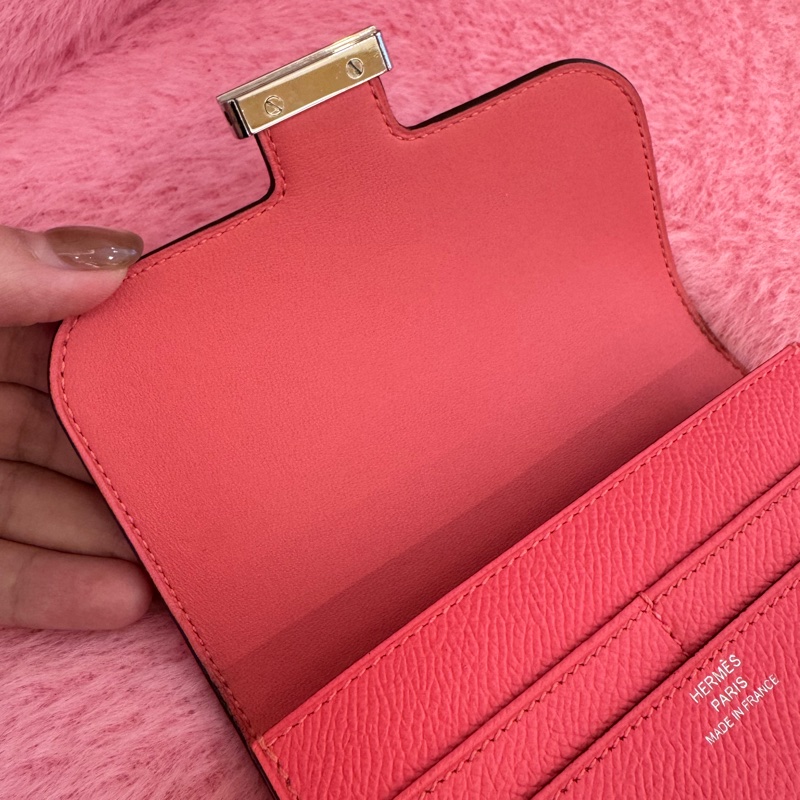 Hermes粉色銀H康康短夾-14