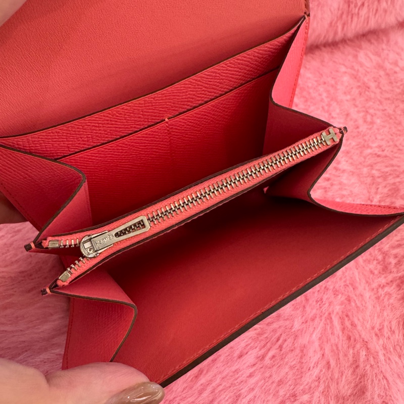 Hermes粉色銀H康康短夾-20