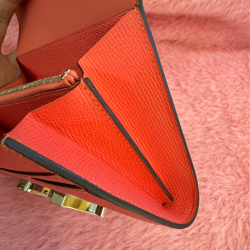 Hermes粉色銀H康康短夾-24